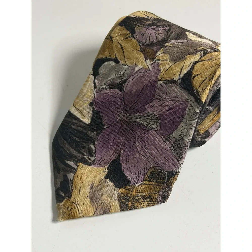 VTG Envoy Necktie Purple Gold Floral Leaf Art Deco Limited Edition Mens OS
